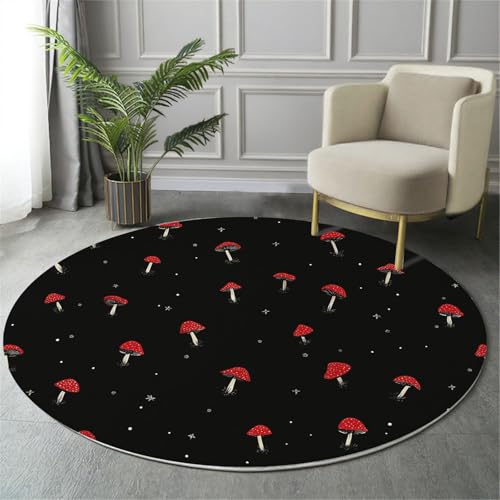 MIATCENRT Waschbarer Schwarz Teppich Wohnzimmer Schlafzimmer Rund Teppich, Pilze Sterne Muster Handbemalt Deko, Teppiche kurzerflor für Esszimmer Büro Eingangsbereich, 160cm MIATCENRT Waschbarer Schwarz Teppich Wohnzimmer Schlafzimmer Rund Teppich, Pilze Sterne Muster Handbemalt Deko, Teppiche kurzerflor für Esszimmer Büro Eingangsbereich, 160cm von MIATCENRT