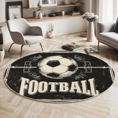MIATCENRT Waschbarer Vintage Poster Teppich Rund, 160cm Fußball Illustration Runder Schlafzimmer Weich Rutschfester Tepich, Kurzflor Schwarz Weiß Wohnzimmerteppich, Esszimmer Büro Teppiche MIATCENRT Waschbarer Vintage Poster Teppich Rund, 160cm Fußball Illustration Runder Schlafzimmer Weich Rutschfester Tepich, Kurzflor Schwarz Weiß Wohnzimmerteppich, Esszimmer Büro Teppiche von MIATCENRT