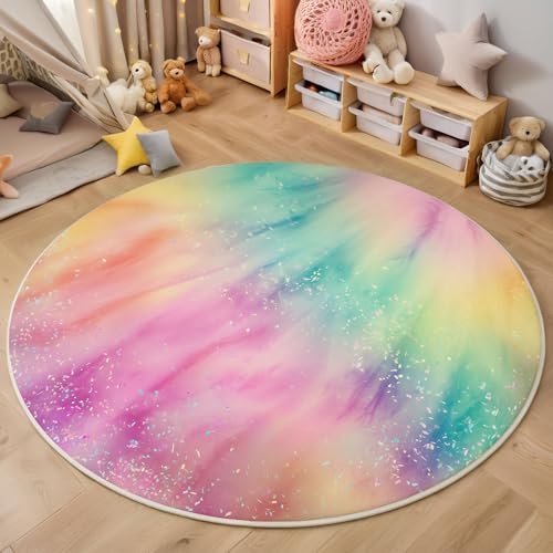 Rutschfester Teppich Rund, Teppich Traum Regenbogen-Batik Muster Waschbarer Wohnzimmer, Teppiche Weich Flauschig für Schlafzimmer Küche Esszimmer, Bunt, 100cm Rutschfester Teppich Rund, Teppich Traum Regenbogen-Batik Muster Waschbarer Wohnzimmer, Teppiche Weich Flauschig für Schlafzimmer Küche Esszimmer, Bunt, 100cm von MIATCENRT