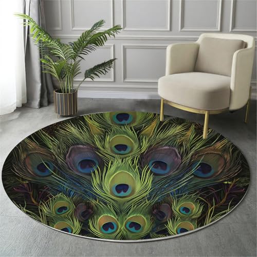 Waschbarer Eleganz, Kunst Teppich Wohnzimmer Schlafzimmer Rund Teppich, Pfau Feder Muster Grün Deko, Teppiche kurzerflor für Esszimmer Büro Eingangsbereich, 160cm Waschbarer Eleganz, Kunst Teppich Wohnzimmer Schlafzimmer Rund Teppich, Pfau Feder Muster Grün Deko, Teppiche kurzerflor für Esszimmer Büro Eingangsbereich, 160cm von MIATCENRT