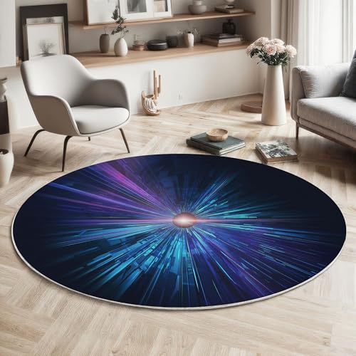 Waschbarer Rund Teppich Wohnzimmer Schlafzimmer, Abstrakt Lichtstrahlen Muster Weich rutschfest Futurismus Teppich, 80cm Teppiche Flauschige Matte Kinder Schutzmatten, Blau Lila Waschbarer Rund Teppich Wohnzimmer Schlafzimmer, Abstrakt Lichtstrahlen Muster Weich rutschfest Futurismus Teppich, 80cm Teppiche Flauschige Matte Kinder Schutzmatten, Blau Lila von MIATCENRT