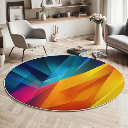 Waschbarer Rund Teppich Wohnzimmer Schlafzimmer, Geometrisch Eckig Muster Weich rutschfest Abstrakt Teppich, 80cm Teppiche Flauschige Matte Kinder Schutzmatten, Blau Gelb Waschbarer Rund Teppich Wohnzimmer Schlafzimmer, Geometrisch Eckig Muster Weich rutschfest Abstrakt Teppich, 80cm Teppiche Flauschige Matte Kinder Schutzmatten, Blau Gelb von MIATCENRT