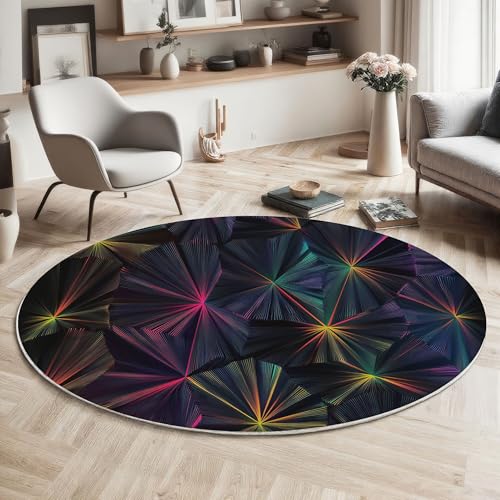 Waschbarer Rund Teppich Wohnzimmer Schlafzimmer, Geometrisch Neon Muster Weich rutschfest Abstrakt Teppich, 100cm Teppiche Flauschige Matte Kinder Schutzmatten, Lila Blau Waschbarer Rund Teppich Wohnzimmer Schlafzimmer, Geometrisch Neon Muster Weich rutschfest Abstrakt Teppich, 100cm Teppiche Flauschige Matte Kinder Schutzmatten, Lila Blau von MIATCENRT