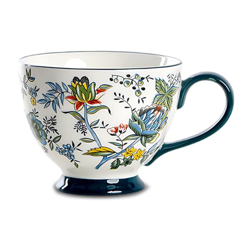 Keramik Tasse mit Handbemalt Blumenmuster, Groß Farbige Kaffeetasse 450ml, Porzellan Tasse Kaffee Becher für Capuccino, Milch, Kaffee, Tee, Süßes Geschenk (D) von MIATTCLD
