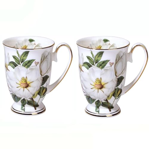 MIATTCLD Kaffeebecher Blumenmuster Porzellan Kaffeetasse Trinkbecher, 300 ml Knochen China Teetassen mit Griff für Kaffee Tee Milch Cappuccino (B) von MIATTCLD