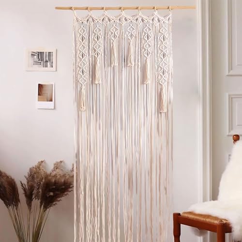 MIATTCLD Makramee Wandteppich, Boho Wandbehang Vorhänge Gewebt Tapisserie, Fenstervorhänge Türvorhang für Hochzeit Wohnzimmer Schlafzimmer Dekoration (85 * 200cm) von MIATTCLD