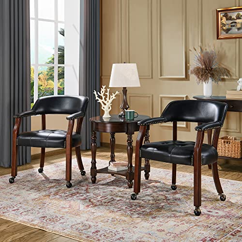 MIAUWUUFHOME 2 er Große Esszimmerstühle mit Rollen und Arme, Rolling Dining Stühles mit Rädern, Akzent Spiel Stühle-Boss Caption's-Stühle, 66CM x 64CM x 66.5CM, Kirsche Beine & Schwarz SY-1533-BK von MIAUWUUFHOME