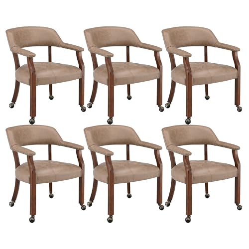 MIAUWUUFHOME 6 er Große Esszimmerstühle mit Rollen und Arme, Rolling Dining Stühles mit Rädern, Akzent Spiel Stühle-Boss Caption's-Stühle, 66CM x 64CM x 66.5CM, Kirsche Beine & Khaki Braun SY-1533-LT MIAUWUUFHOME 6 er Große Esszimmerstühle mit Rollen und Arme, Rolling Dining Stühles mit Rädern, Akzent Spiel Stühle-Boss Caption's-Stühle, 66CM x 64CM x 66.5CM, Kirsche Beine & Khaki Braun SY-1533-LT von MIAUWUUFHOME