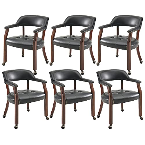 MIAUWUUFHOME 6 er Große Esszimmerstühle mit Rollen und Arme, Rolling Dining Stühles mit Rädern, Akzent Spiel Stühle-Boss Caption's-Stühle, 66CM x 64CM x 66.5CM, Kirsche Beine & Schwarz SY-1533-BK MIAUWUUFHOME 6 er Große Esszimmerstühle mit Rollen und Arme, Rolling Dining Stühles mit Rädern, Akzent Spiel Stühle-Boss Caption's-Stühle, 66CM x 64CM x 66.5CM, Kirsche Beine & Schwarz SY-1533-BK von MIAUWUUFHOME