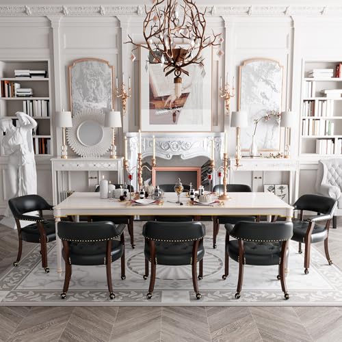 MIAUWUUFHOME 8 er Große Esszimmerstühle mit Rollen und Arme, Rolling Dining Stühles mit Rädern, Akzent Spiel Stühle-Boss Caption's-Stühle, 66CM x 64CM x 66.5CM, Kirsche Beine & Schwarz SY-1533-BK von MIAUWUUFHOME