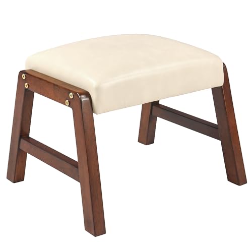 MIAUWUUFHOME Fußhocker Ottomane, Sitzhocker Moderne Akzent Schritt Hocker Sitz mit Massivholz Beine, Ottomane Fußstütze für Couch, Wohnzimmer, Schlafzimmer, Eingang und Büro, PU Beige JTP2ADBG von MIAUWUUFHOME