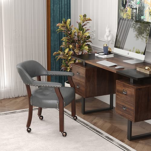 MIAUWUUFHOME Große Esszimmerstühle mit Rollen und Arme, Rolling Dining Stühles mit Rädern, Akzent Spiel Stühle-Boss Caption's-Stühle, 66CM x 64CM x 66.5CM, Kirsche Beine & Grau SY-1533-GY MIAUWUUFHOME Große Esszimmerstühle mit Rollen und Arme, Rolling Dining Stühles mit Rädern, Akzent Spiel Stühle-Boss Caption's-Stühle, 66CM x 64CM x 66.5CM, Kirsche Beine & Grau SY-1533-GY von MIAUWUUFHOME