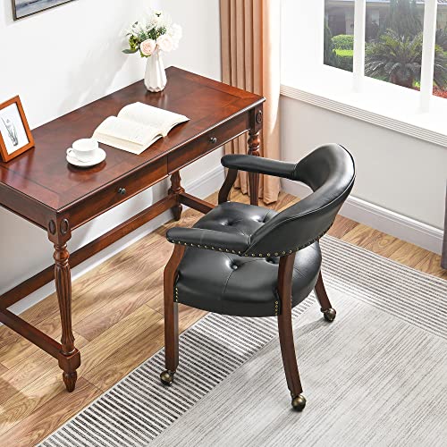 MIAUWUUFHOME Große Esszimmerstühle mit Rollen und Arme, Rolling Dining Stühles mit Rädern, Akzent Spiel Stühle-Boss Caption's-Stühle, 66CM x 64CM x 66.5CM, Kirsche Beine & Schwarz SY-1533-BK von MIAUWUUFHOME