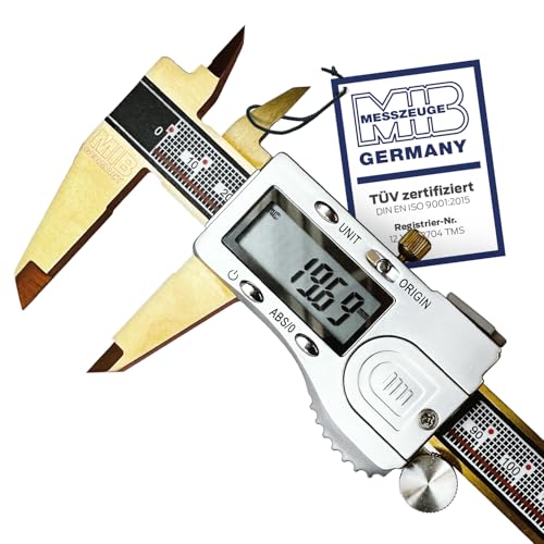 MIB Digitaler Messschieber mit Absolut-System & TiN-Beschichtung DIN 862 150mm | Präzisionsmessgerät | 4-fach Messung | Kalibrierung | Digitalwerkzeug Set mit 3V Batterie & Kunststoffbox von MIB Germany