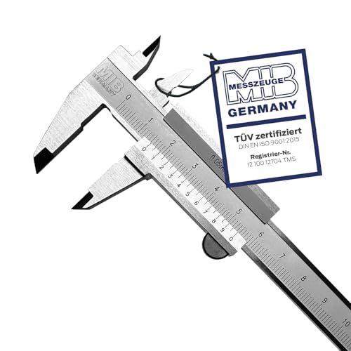MIB Klein-Messschieber mit Feststellschraube DIN 862 70mm | Schieblehre rostfreier Stahl | Analog Messschieber | Schublehre mattverchromt | Präzisions-Messgerät für 4-fach Messung | Messwerkzeug von MIB Germany