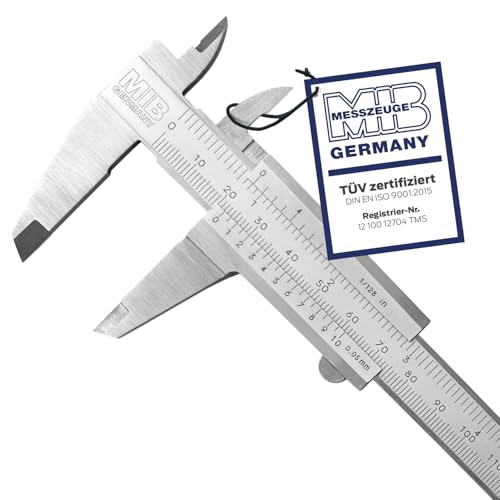 MIB Messschieber mit Feststellschraube DIN 862 200mm | Schieblehre rostfreier Stahl | Analog Messschieber | Schublehre mattverchromt | Präzisions-Messgerät für 4-fach Messung | Messwerkzeug | Caliper von MIB Germany