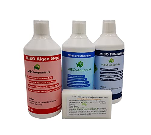 MIBO Spar Set Aquarium Pflege 3 x 1000ml + Algenradierer Wasseraufbereiter Algenvernichter Filteraktivator MIBO Spar Set Aquarium Pflege 3 x 1000ml + Algenradierer Wasseraufbereiter Algenvernichter Filteraktivator von MIBO-Aquaristik