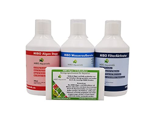 MIBO Spar Set Aquarium Pflege 3 x 500ml +Algenradierer Wasseraufbereiter Algenvernichter Filteraktivator MIBO Spar Set Aquarium Pflege 3 x 500ml +Algenradierer Wasseraufbereiter Algenvernichter Filteraktivator von MIBO-Aquaristik