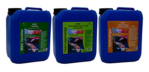 MIBO Teichpflege-Set Angebot 3x5000ml - Teichklar-Fadenalgenstopp flüssig-Teichreiniger von MIBO-Aquaristik