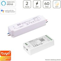 CCT Dimmer-Set 60W MiBoxer CCT WIFI LED Controller 2 Kanal 12/24V + Mean Well LPV-60-24 Netzteil 60W 24V 2.5A IP67 von MIBOXER