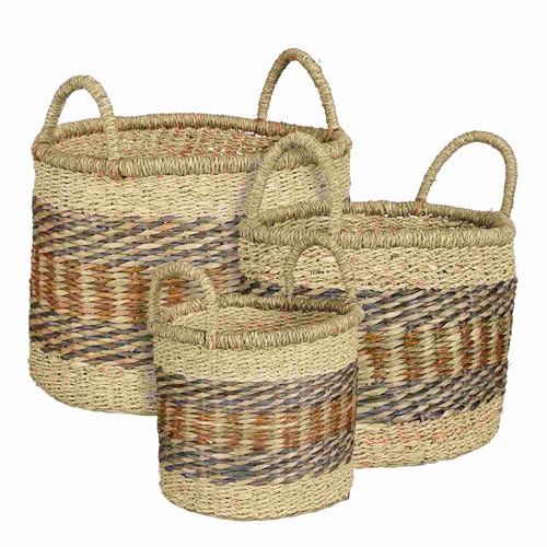 MICA Decorations Korb Elba - 30x30x23 cm - Seegras - Blau - 3er Set von MICA Decorations