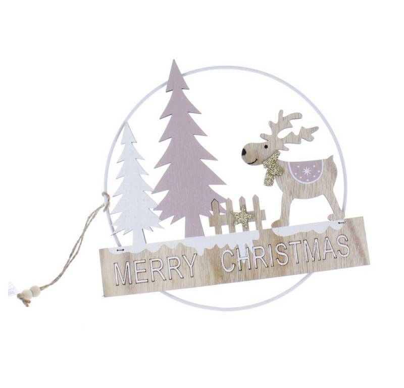 MICA Adventskranz Dekohänger - Merry Christmas - aus Holz und Metall - ca. 21,5 x 0,5 x von MICA
