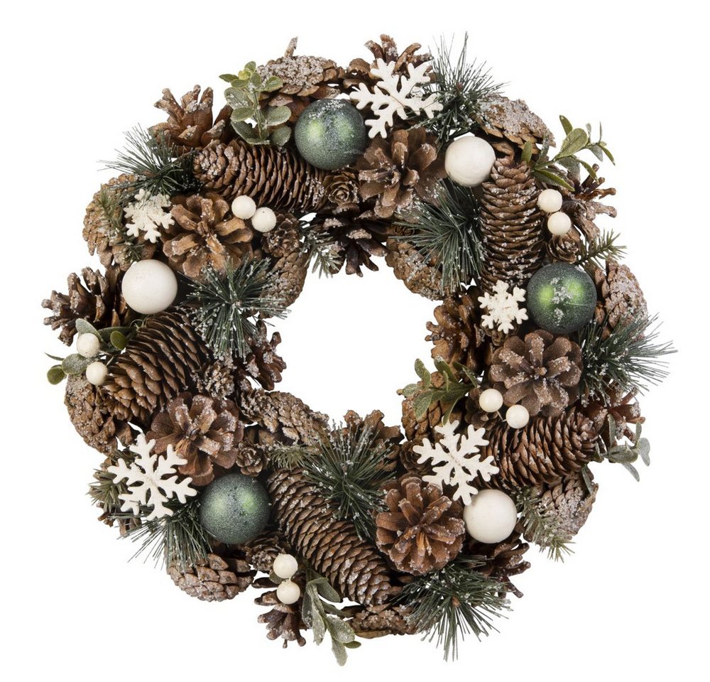 MICA Adventskranz Weihnachtskranz - Schneeflocken und Kugeln - grün/weiß/braun - ca. 33 MICA Adventskranz Weihnachtskranz - Schneeflocken und Kugeln - grün/weiß/braun - ca. 33 von MICA