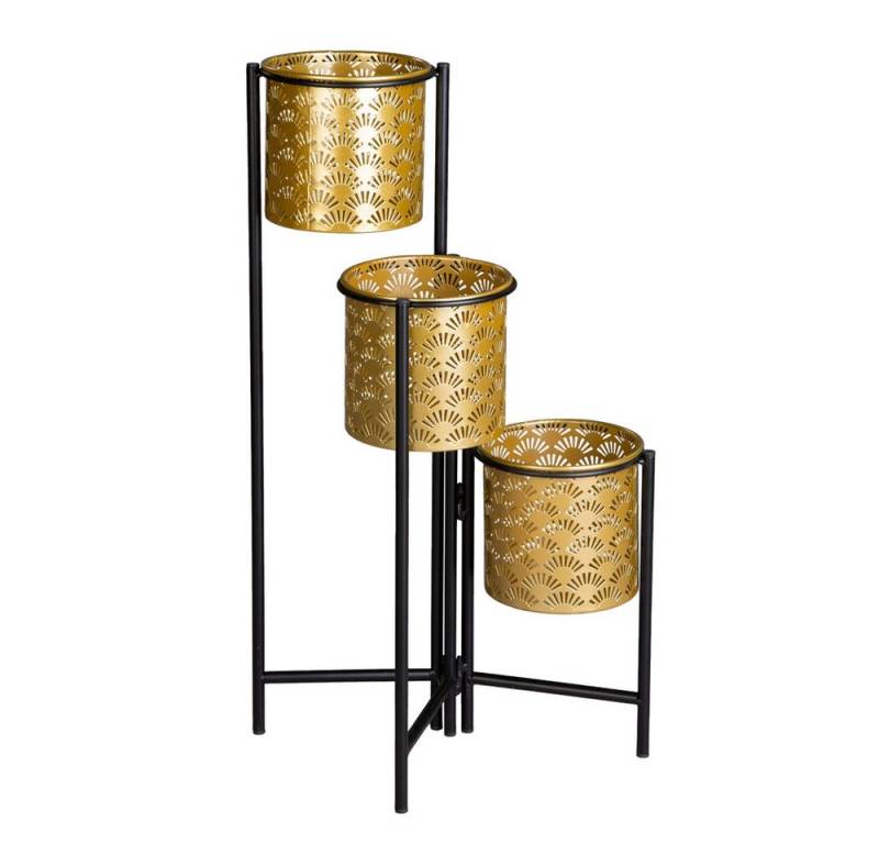 MICA Blumentopf Pflanzetagere - 3 Töpfe - gold/schwarz - aus Metall - ca. 25 x 25 x 55 von MICA