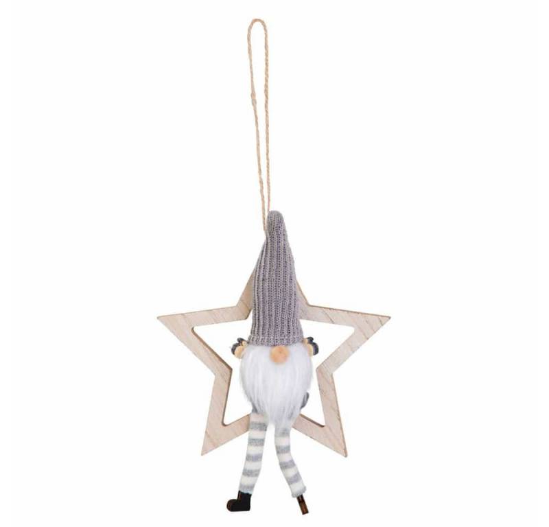 MICA Christbaumschmuck Dekohänger Wichtel in Stern - aus Holz und Textil - ca. 14,5 x 3,5 x 2 von MICA