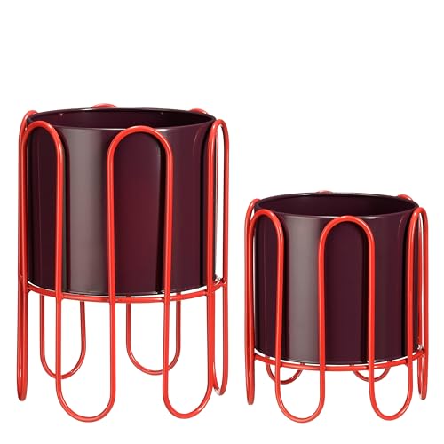 MICA Decorations Dione Übertopf auf Fuß – 2 Stück – H 35 x Ø 26 cm – Metall – Dunkelrot, Hellrot von MICA