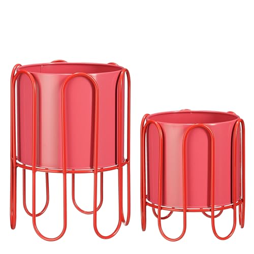 MICA Decorations Dione Übertopf auf Fuß – 2 Stück – H 35 x Ø 26 cm – Metall – Rot/Rosa von MICA