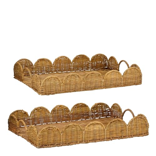 MICA Decorations Eleta Tablett, 50 x 35 x 8 cm, Rattan, Braun, 2 Stück von MICA