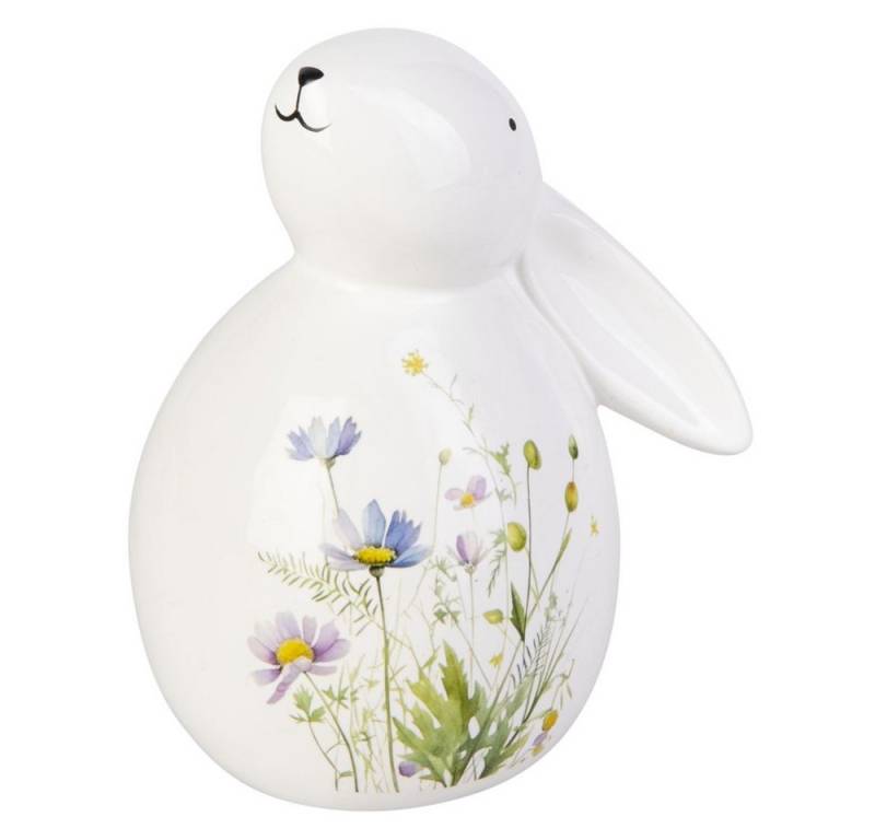 MICA Dekofigur Hase mit Blumen, weiß/bunt - ca- 12 x 9,7 x 14,7 cm von MICA