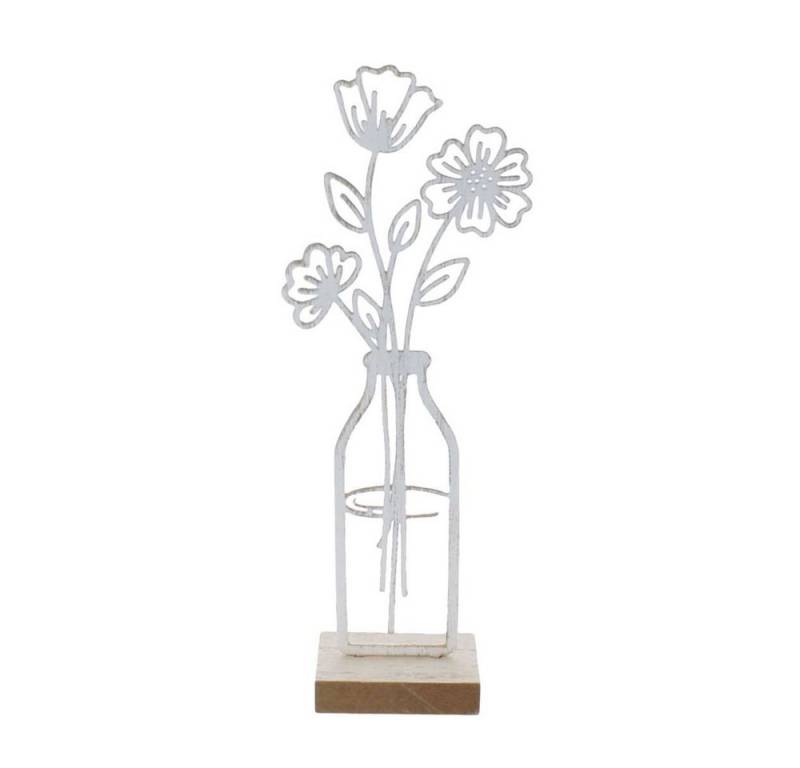 MICA Dekofigur Standdeko - Vase mit Blumen - weiß/braun - ca. 20 x 5,5 x 4 cm von MICA