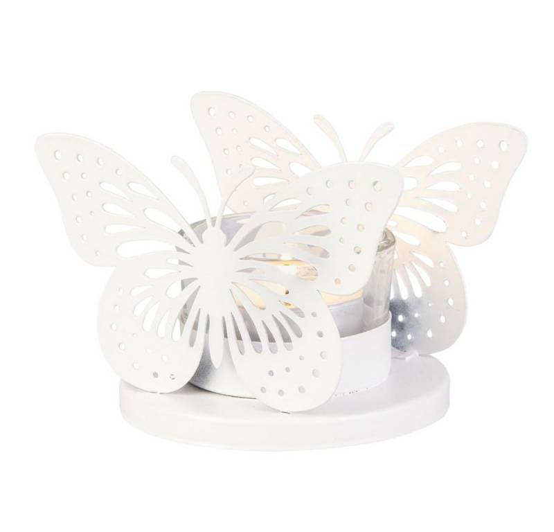 MICA Dekolicht Teelichthalter - Schmetterling oder Blume - weiß - ca. 8 x 8 x 8 cm - von MICA