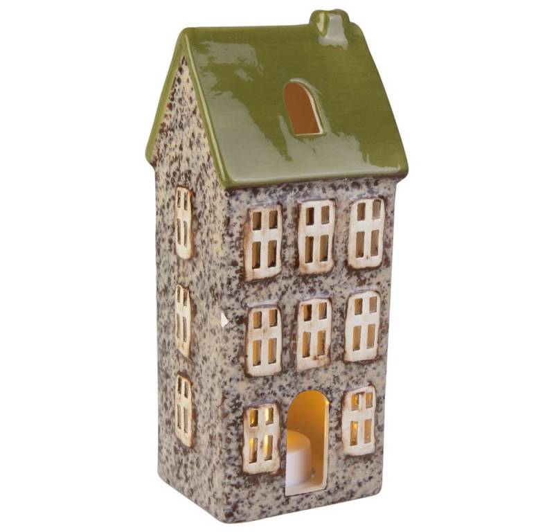 MICA Dekolicht Windlicht Haus - grün - ca. 8 x 7,3 x 19 cm von MICA