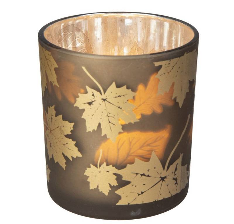 MICA Dekolicht Windlicht - braun - Blätter - Glas - ca. 8x7 cm von MICA