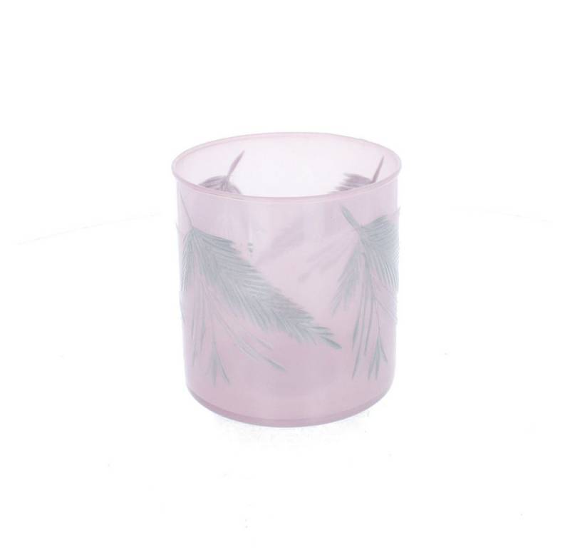 MICA Dekolicht Windlicht mit Blättermotiv - silber-rosa - ca. 10 x 10 cm von MICA