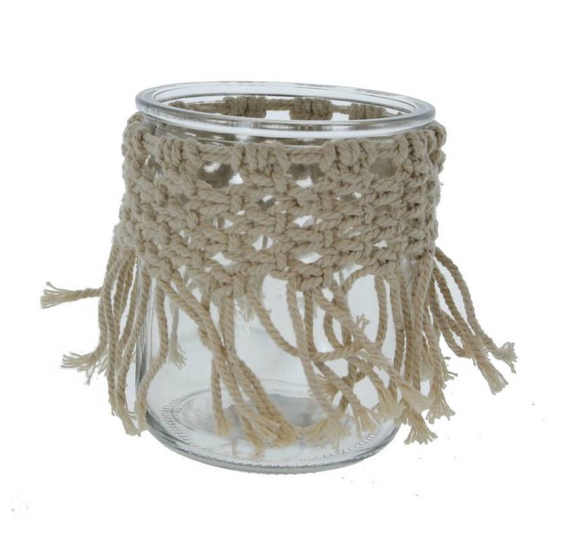 MICA Dekolicht Windlicht mit Makrameedeko - aus Glas - ca. 10 x 10 x 12 cm von MICA