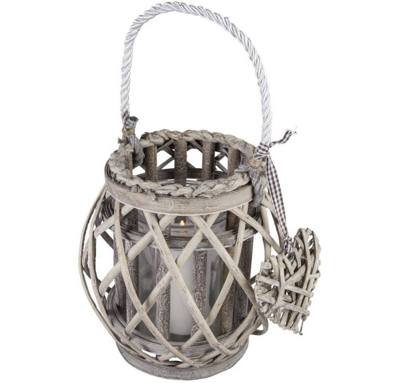 MICA Dekolicht Windlicht - mit Weide ummantelt - 21 cm - grau von MICA