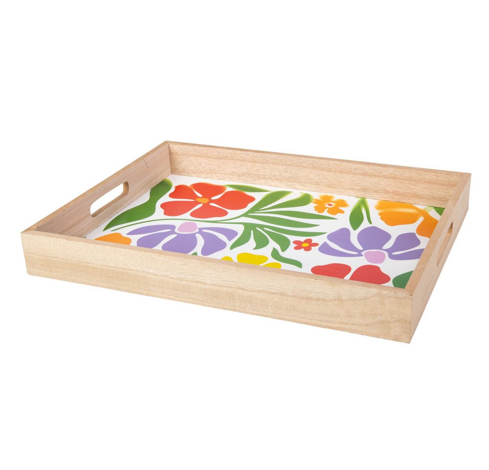 MICA Dekoteller Dekotablett - Blumen - Holz - ca. 38 x 29 x 4,5 cm von MICA