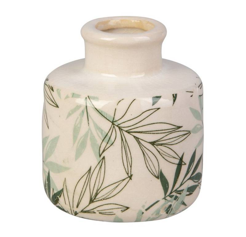 MICA Dekovase Vase in Flaschenform mit Blättern - weiß/grün - ca. 9 x 10,5 cm MICA Dekovase Vase in Flaschenform mit Blättern - weiß/grün - ca. 9 x 10,5 cm von MICA