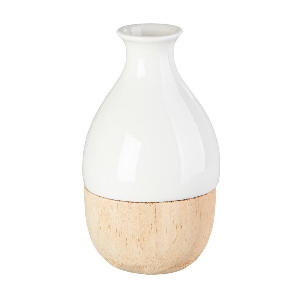 MICA Dekovase Vase weiß/braun bauchig - aus Dolomit und Holz - ca. 8 x 8 x 15 cm MICA Dekovase Vase weiß/braun bauchig - aus Dolomit und Holz - ca. 8 x 8 x 15 cm von MICA