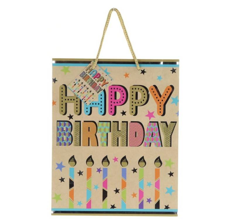 MICA Geschenkbox Geschenktasche - Happy Birthday Kerzen - ca. 17,8 x 22,9 x 9,8 cm von MICA