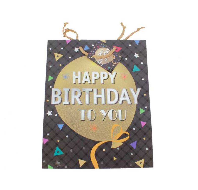 MICA Geschenkbox Geschenktasche - Happy Birthday - schwarz - Maße ca. 26 x 12,7 x 32,4 von MICA