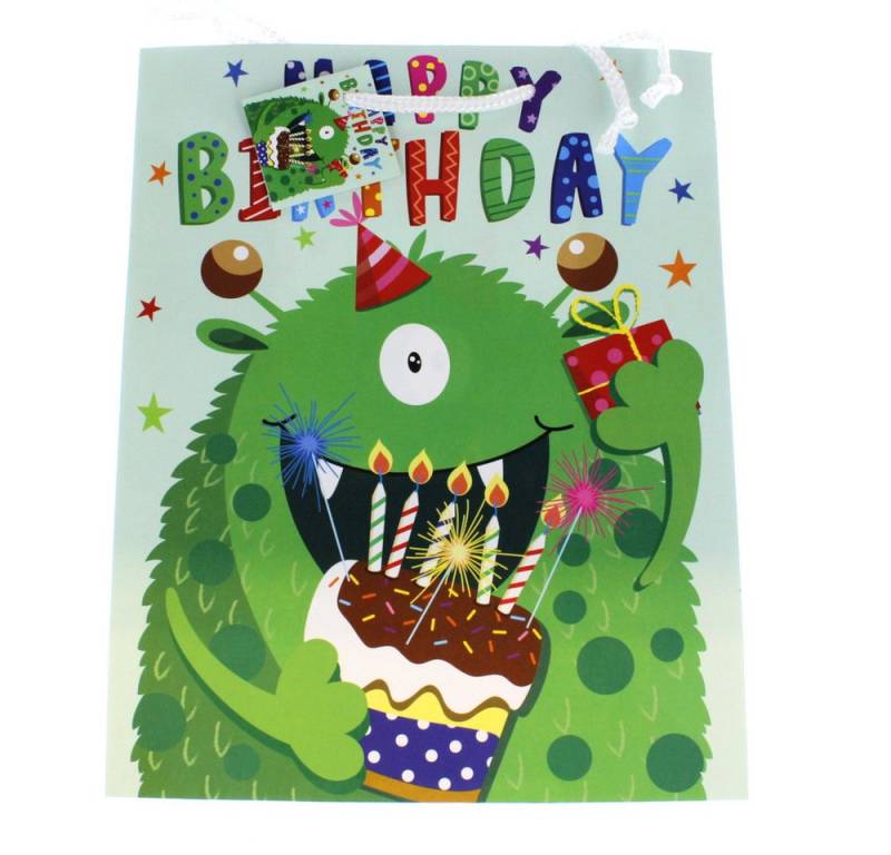 MICA Geschenkbox Geschenktasche - Monster - grün - ca. 26 x 12,5 x 32 cm von MICA