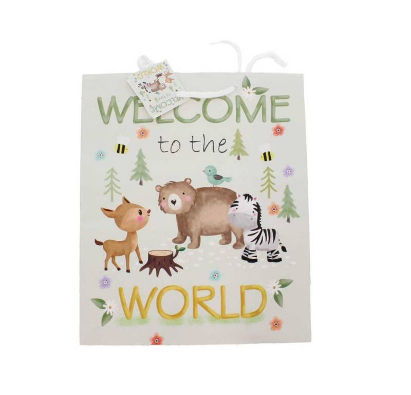 MICA Geschenkbox Geschenktasche - Welcome World - Maße ca. 26 x 12,7 x 32,4 cm von MICA