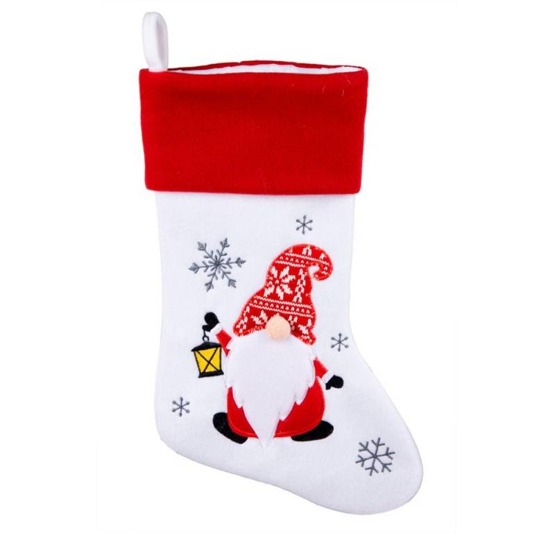 MICA Geschenkbox Nikolausstiefel - rot/weiß - Wichtel mit Laterne und Schneeflocken - c von MICA