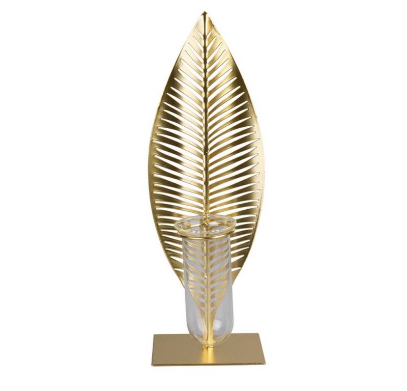MICA Hängedekoration Standdeko - Blatt mit Vase - gold - ca. 11 x 11 x 33,5 cm von MICA