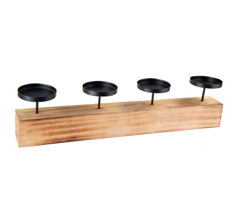 MICA Teelichthalter Adventskerzenhalter rechteckig - schwarz/natur - ca. 57 x 9 x 13 cm von MICA